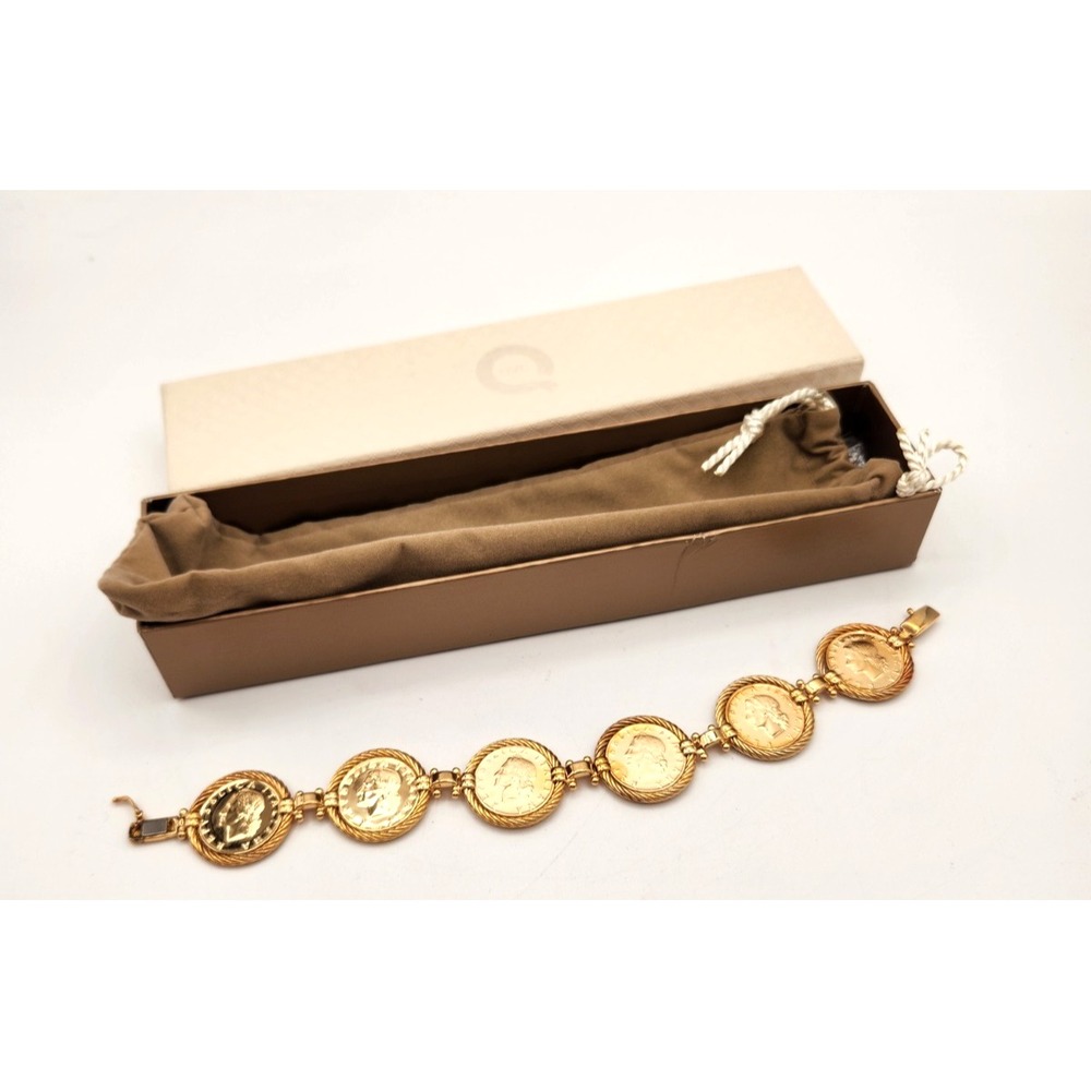 Vincenza Sterling Authentic 20 Lira Coin (6) Bracelet 18kt Gold Plated QVC!